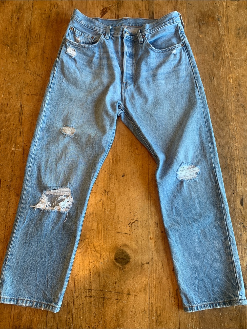 Levi's 501’s Light Blue Distressed Relaxed Jeans